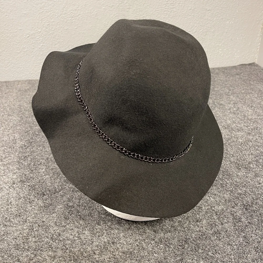 BCBGeneration Black Wool Wide Brim Womens Hat Chain Band Free Spirit Boho M